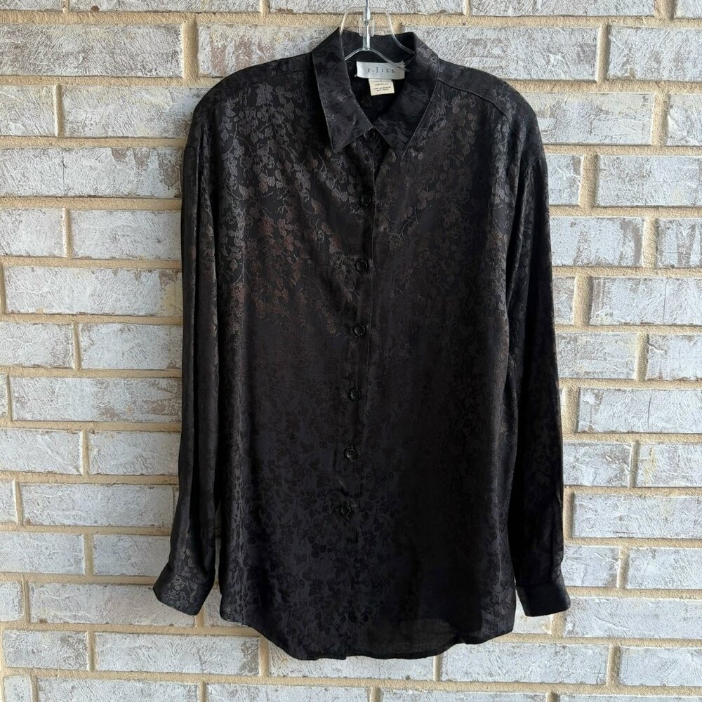 J.Jill Vintage Long Sleeve Button Up Floral Textured Blouse  Size M Made in USA.